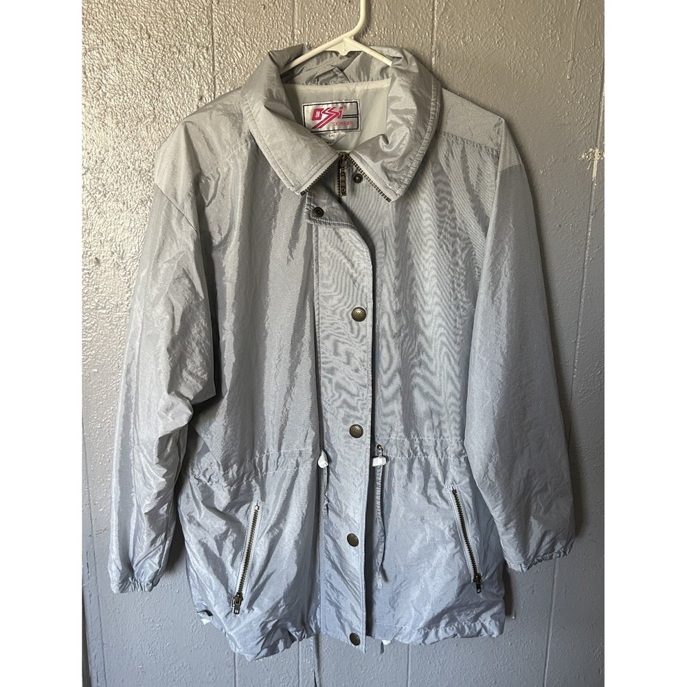 Women's Vintage Ossi Skiwear Collar Jacket Size L 90s Y2K Gray Full Zip Snap